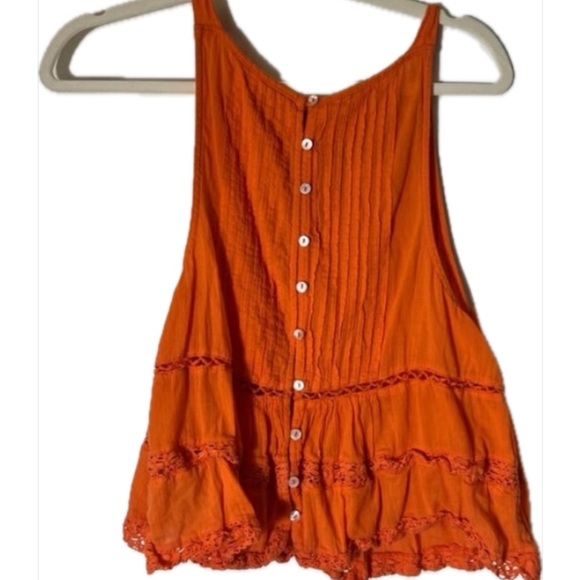 Free People Orange Sleeveless cotton Blouse with lace cut outs - Picture 1 of 4